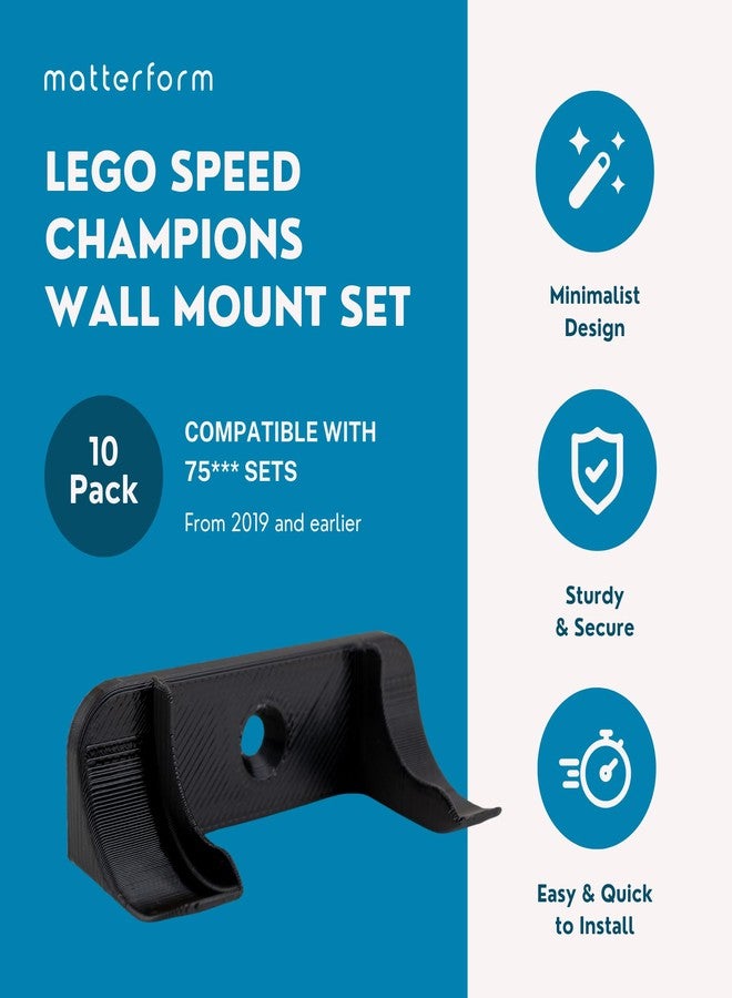 matterform Wall Mount for Lego Speed Champions (10 Pack) | Compatible with Older 75*** Sets (2019 and Earlier) | Car Model Display Hanger & Holder - Image 2